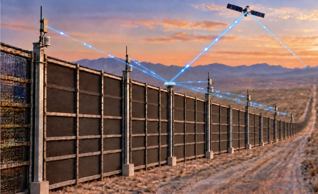 Satellite connectivity for remote border-fence sensors