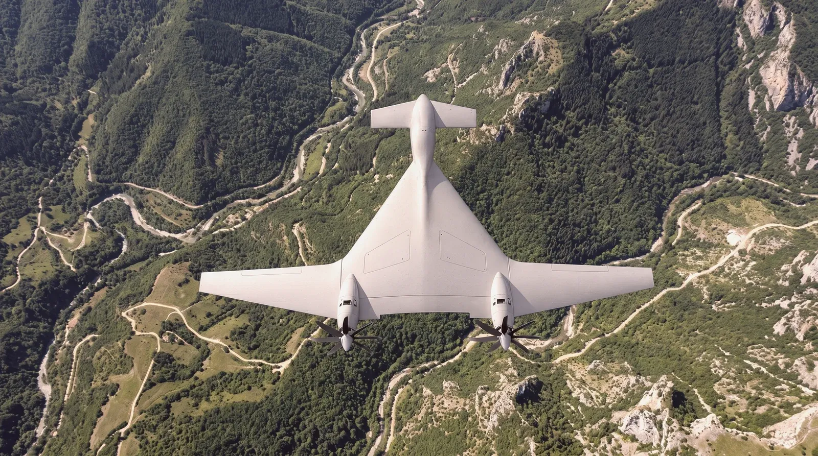 Aircraft over a mountainous landscape